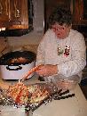 photo of Sharon cracking the crab legs