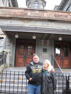photo of us in front of the Pioneer Courthouse